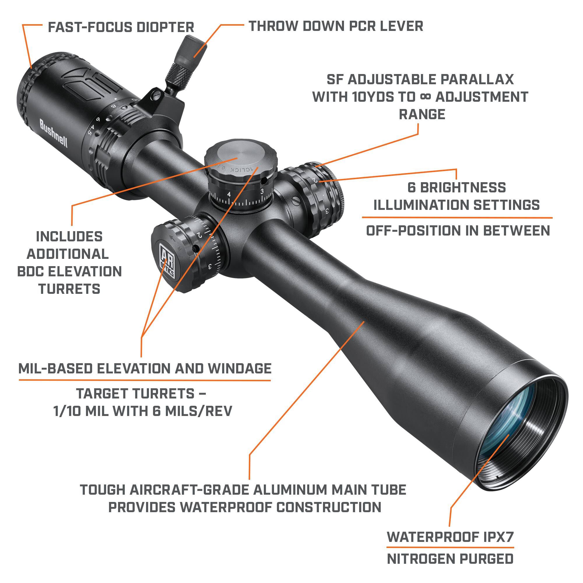 AR Optics 4.5-18x40 illuminated, Multi-Turret Riflescope